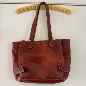 Patricia Nash Embossed Leather Tote in Chestnut
